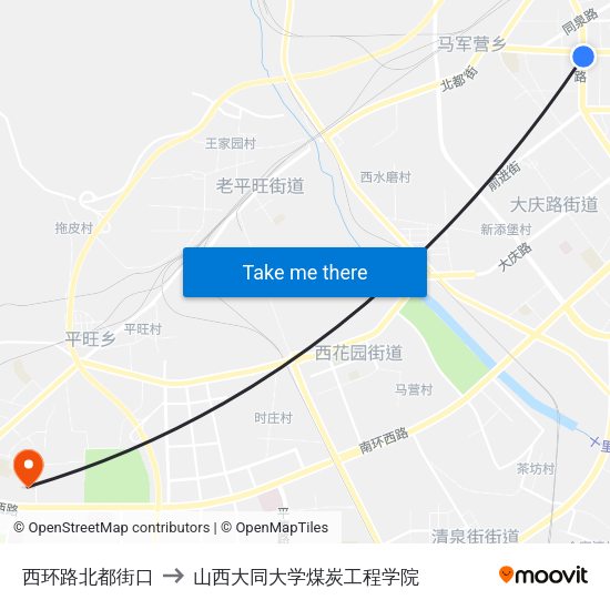 西环路北都街口 to 山西大同大学煤炭工程学院 map