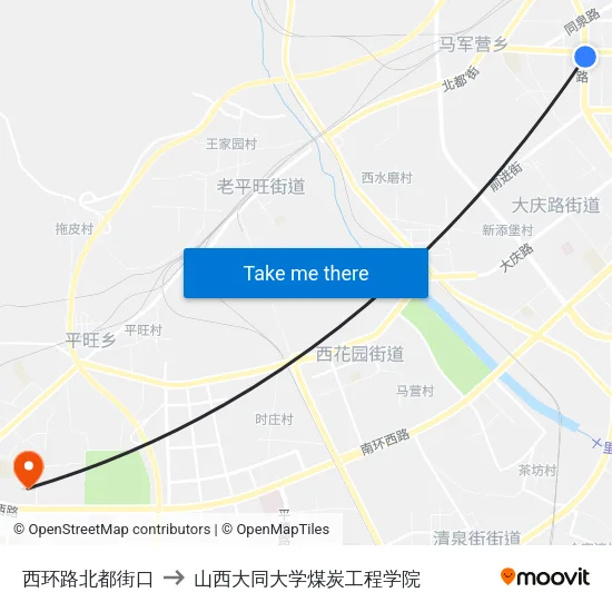 西环路北都街口 to 山西大同大学煤炭工程学院 map