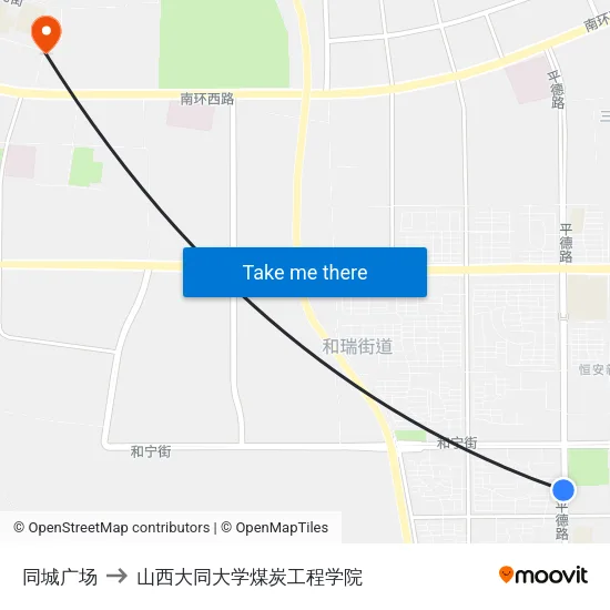 同城广场 to 山西大同大学煤炭工程学院 map
