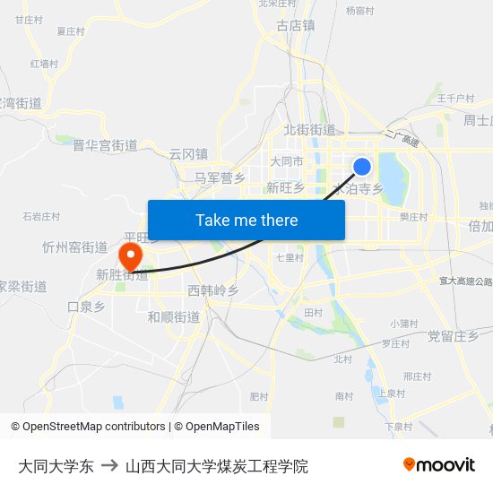 大同大学东 to 山西大同大学煤炭工程学院 map