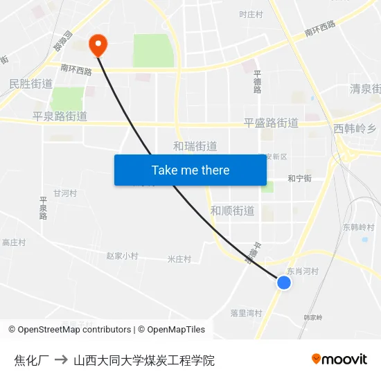 焦化厂 to 山西大同大学煤炭工程学院 map