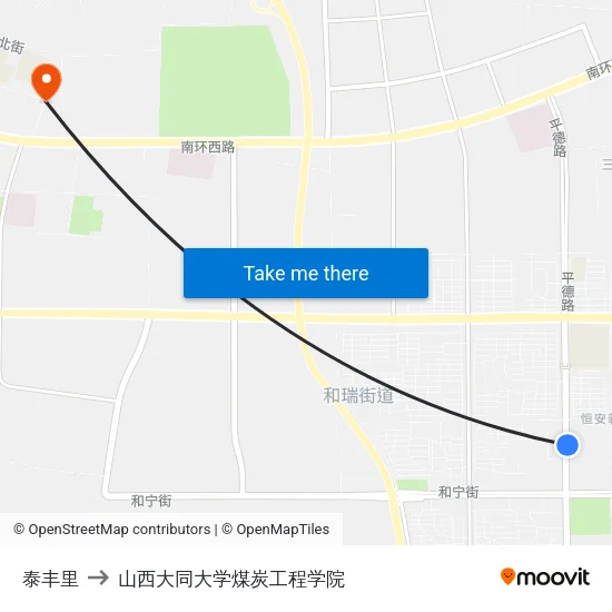 泰丰里 to 山西大同大学煤炭工程学院 map