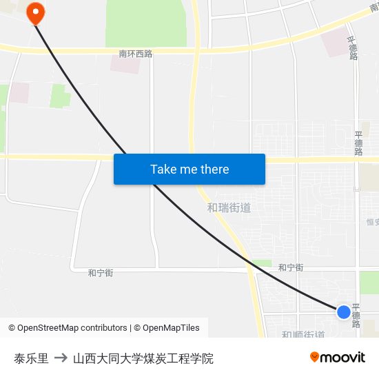 泰乐里 to 山西大同大学煤炭工程学院 map