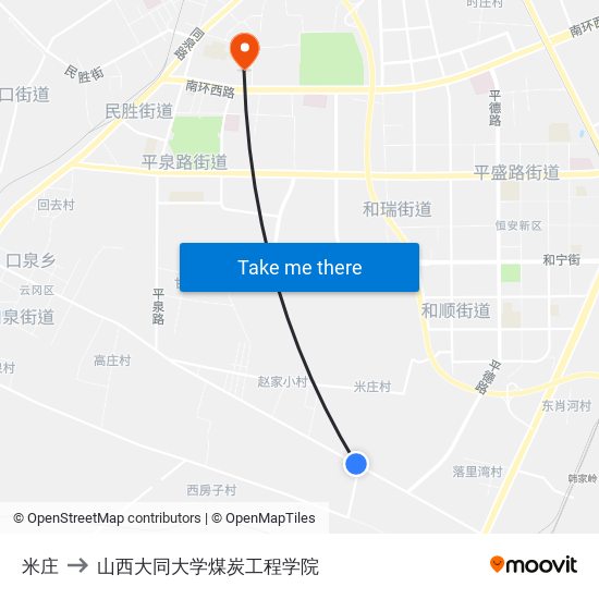 米庄 to 山西大同大学煤炭工程学院 map