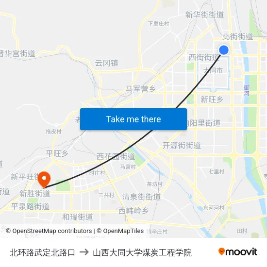 北环路武定北路口 to 山西大同大学煤炭工程学院 map