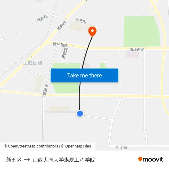 新五区 to 山西大同大学煤炭工程学院 map