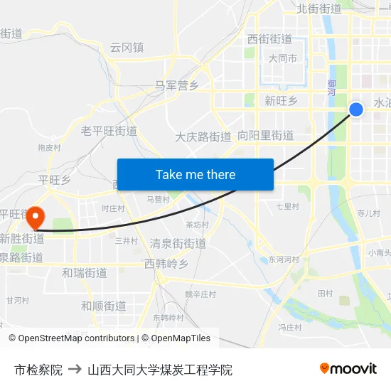 市检察院 to 山西大同大学煤炭工程学院 map