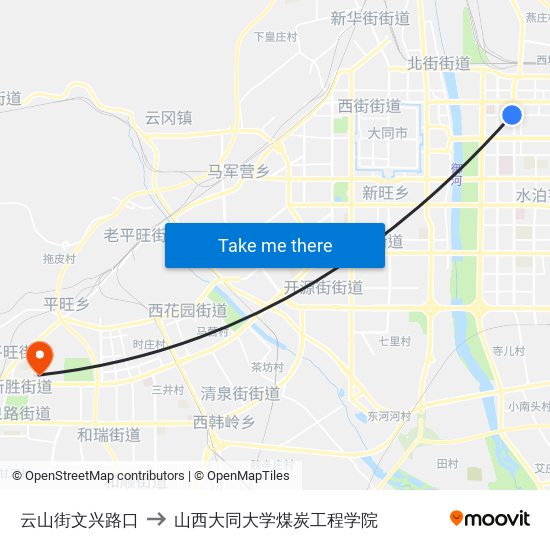 云山街文兴路口 to 山西大同大学煤炭工程学院 map