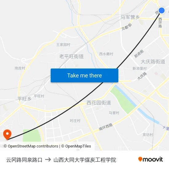 云冈路同泉路口 to 山西大同大学煤炭工程学院 map