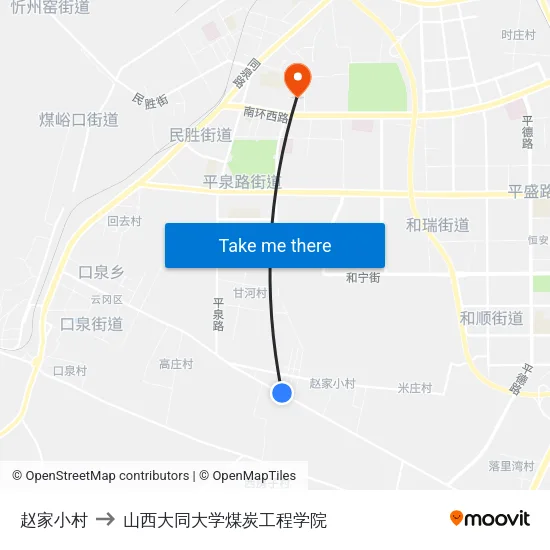 赵家小村 to 山西大同大学煤炭工程学院 map