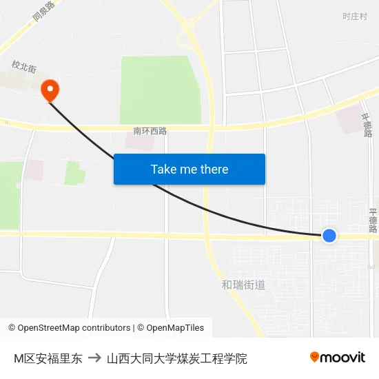 M区安福里东 to 山西大同大学煤炭工程学院 map