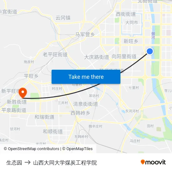生态园 to 山西大同大学煤炭工程学院 map