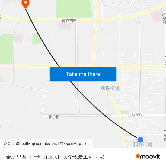 泰庆里西门 to 山西大同大学煤炭工程学院 map