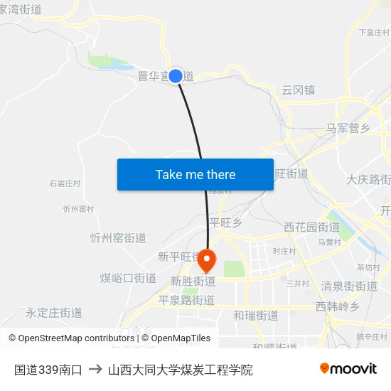 国道339南口 to 山西大同大学煤炭工程学院 map