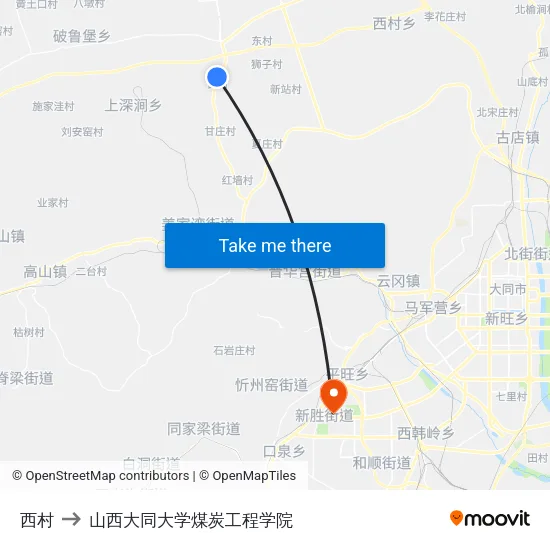 西村 to 山西大同大学煤炭工程学院 map