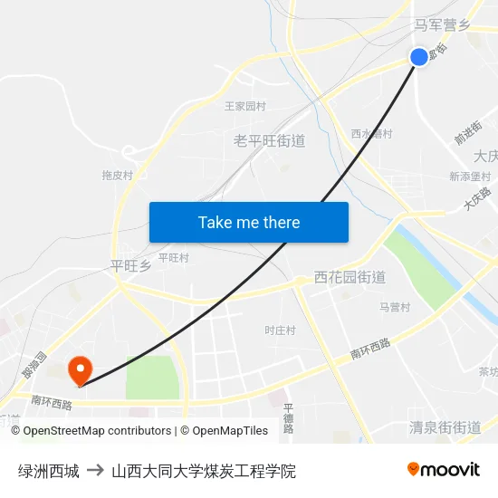 绿洲西城 to 山西大同大学煤炭工程学院 map