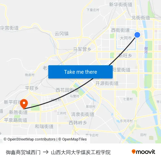 御鑫商贸城西门 to 山西大同大学煤炭工程学院 map