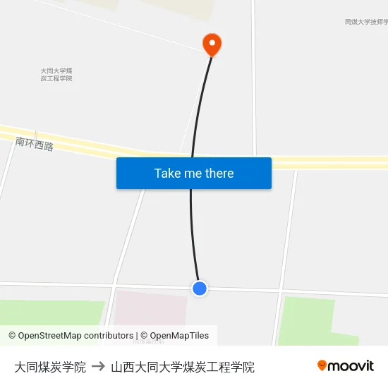 大同煤炭学院 to 山西大同大学煤炭工程学院 map