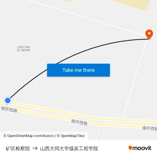 矿区检察院 to 山西大同大学煤炭工程学院 map