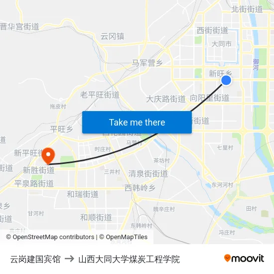 云岗建国宾馆 to 山西大同大学煤炭工程学院 map