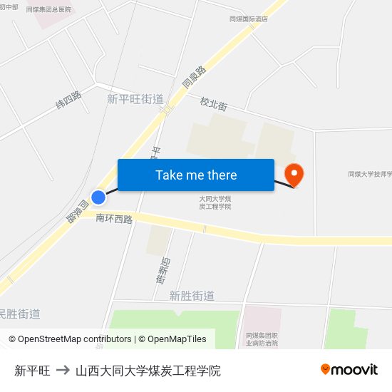 新平旺 to 山西大同大学煤炭工程学院 map