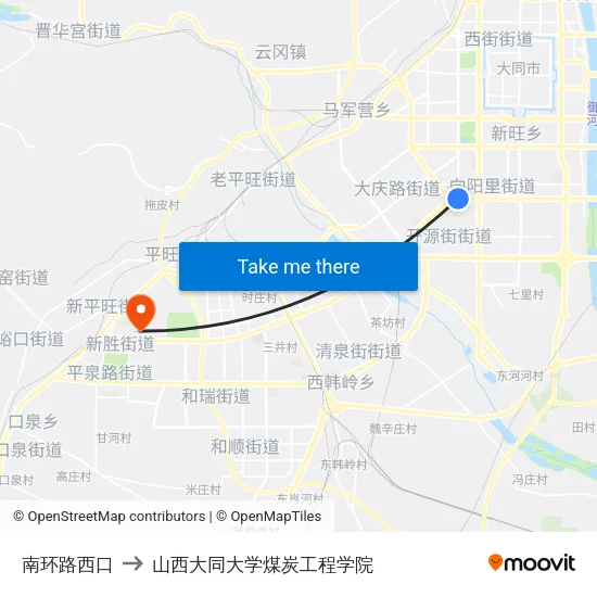 南环路西口 to 山西大同大学煤炭工程学院 map