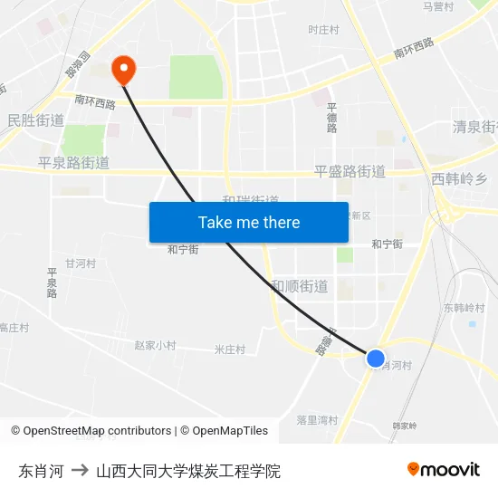 东肖河 to 山西大同大学煤炭工程学院 map