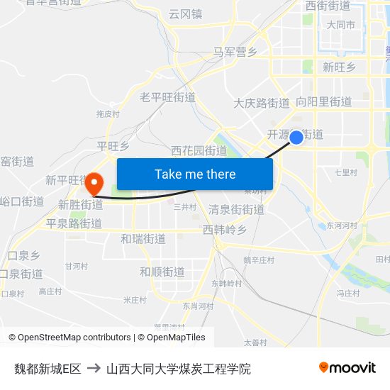 魏都新城E区 to 山西大同大学煤炭工程学院 map