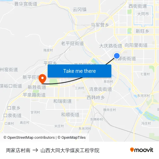 周家店村南 to 山西大同大学煤炭工程学院 map