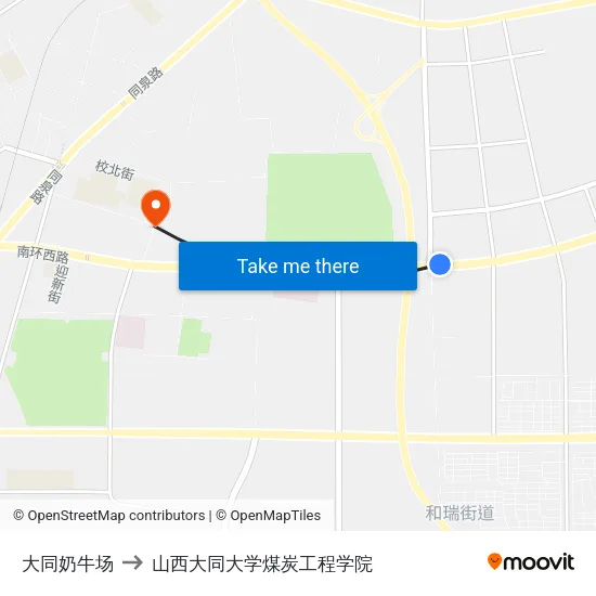 大同奶牛场 to 山西大同大学煤炭工程学院 map