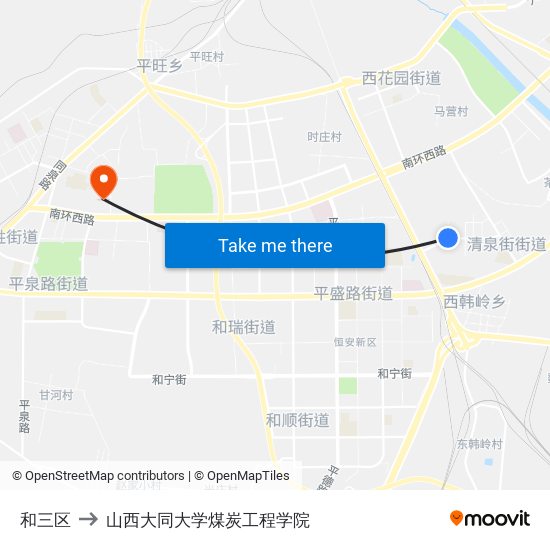 和三区 to 山西大同大学煤炭工程学院 map