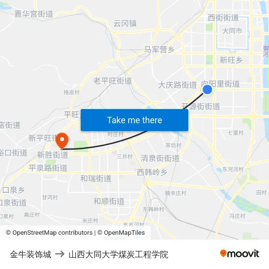 金牛装饰城 to 山西大同大学煤炭工程学院 map