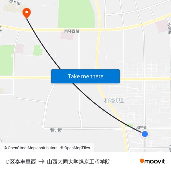 D区泰丰里西 to 山西大同大学煤炭工程学院 map