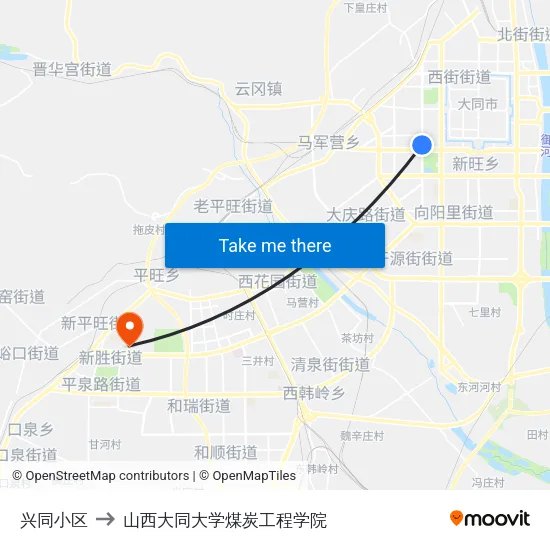 兴同小区 to 山西大同大学煤炭工程学院 map