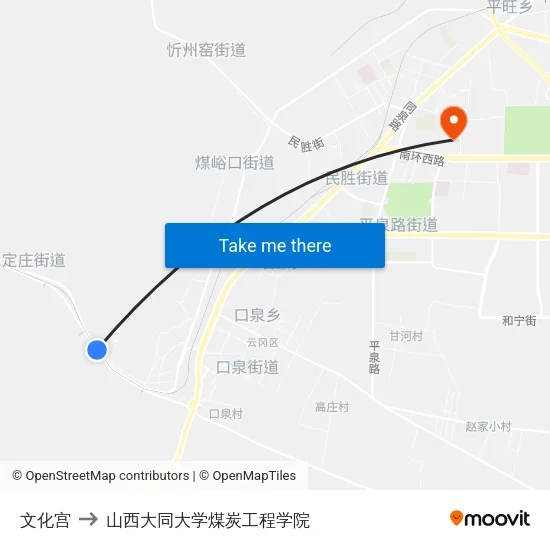 文化宫 to 山西大同大学煤炭工程学院 map
