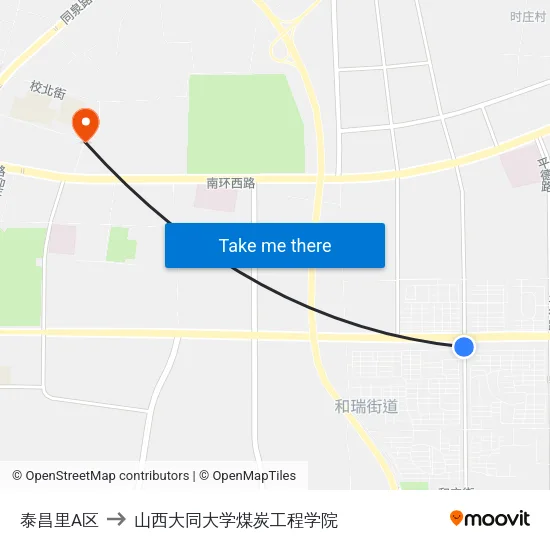 泰昌里A区 to 山西大同大学煤炭工程学院 map