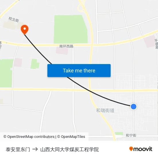 泰安里东门 to 山西大同大学煤炭工程学院 map