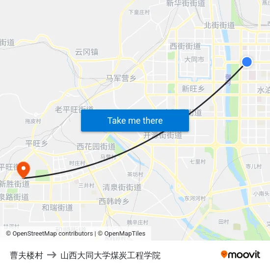 曹夫楼村 to 山西大同大学煤炭工程学院 map