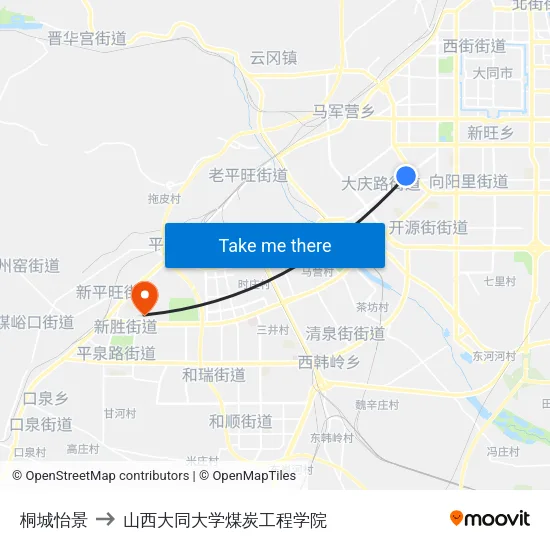 桐城怡景 to 山西大同大学煤炭工程学院 map