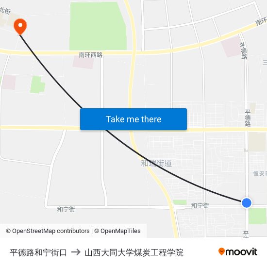 平德路和宁街口 to 山西大同大学煤炭工程学院 map