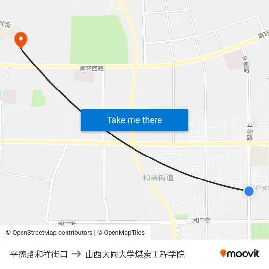 平德路和祥街口 to 山西大同大学煤炭工程学院 map