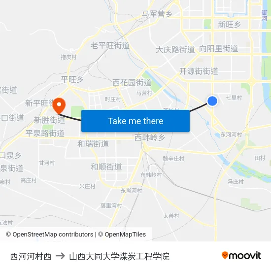 西河河村西 to 山西大同大学煤炭工程学院 map