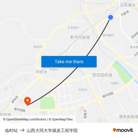 临时站 to 山西大同大学煤炭工程学院 map