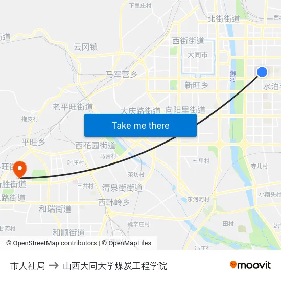 市人社局 to 山西大同大学煤炭工程学院 map