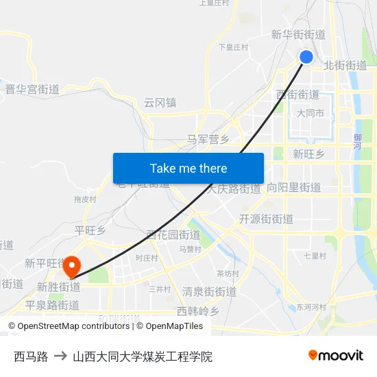 西马路 to 山西大同大学煤炭工程学院 map