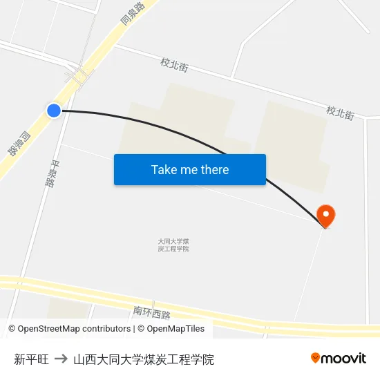 新平旺 to 山西大同大学煤炭工程学院 map