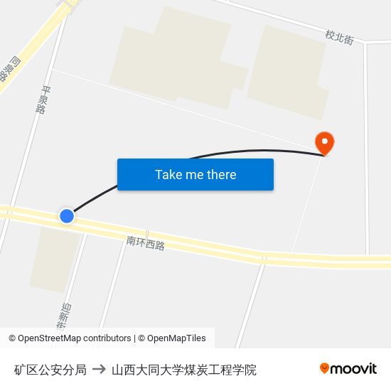 矿区公安分局 to 山西大同大学煤炭工程学院 map