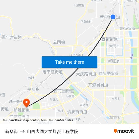 新华街 to 山西大同大学煤炭工程学院 map