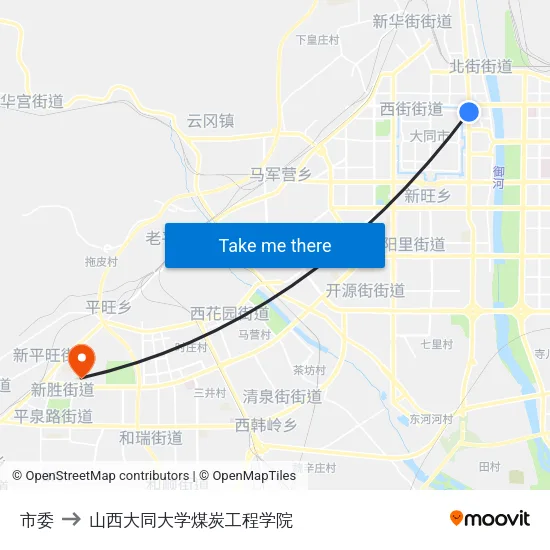 市委 to 山西大同大学煤炭工程学院 map