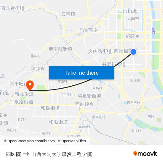 四医院 to 山西大同大学煤炭工程学院 map